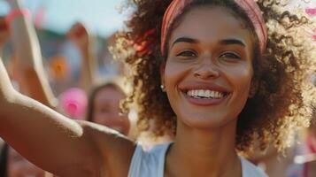 Smiling Woman With Curly Hair at a Summer Festival photo