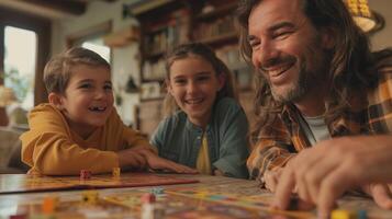 Happy Family Playing Board Game In Living Room During Daytime photo