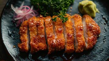 Crispy Breaded Pork Cutlets With Wasabi and Pickled Onion photo