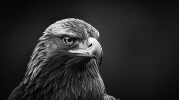 Black And White Close-Up Portrait Of A Golden Eagle Against A Dark Background photo