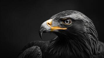 Close Up Of A Black Eagle With A Yellow Beak photo
