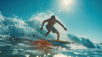 Man Surfing A Large Wave On A Sunny Day photo