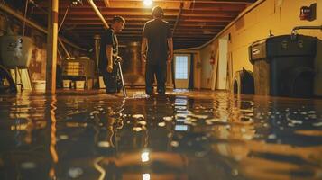 Two Men Standing in a Flooded Basement photo