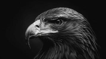 Close Up Black And White Photograph of an Eagle's Head photo