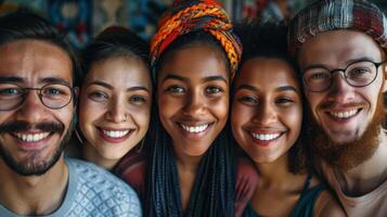 Smiling Diverse Group of Friends Taking a Selfie Together photo