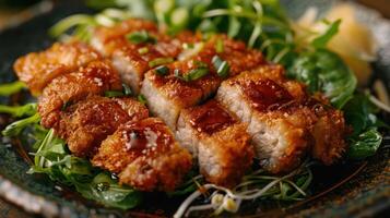 Crispy Fried Pork Cutlets With Green Salad and Glaze photo