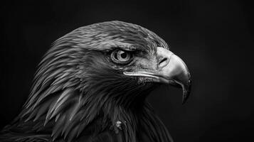 Close Up Black And White Portrait Of A Golden Eagle With A Dark Background photo