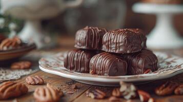 Chocolate Pecan Squares on a Plate With Nuts photo