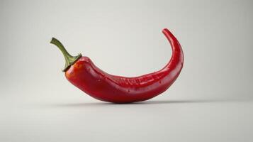 Vibrant Red Chili Pepper Isolated on White Background Highlighting Its Natural Shape and Texture. photo