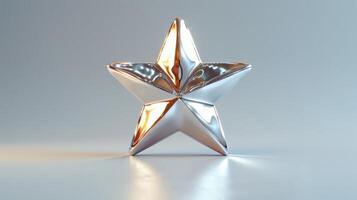 Shiny Silver Star Ornament Reflecting Light in Bright Background Displaying Unique Design and Shape. photo