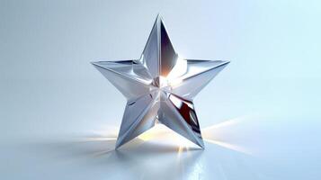 Shiny Five-Pointed Star Decoration Reflecting Light Against Blank Background. photo
