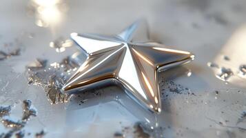 Shiny Three-Dimensional Star-Shaped Object Reflecting Light on a White Surface. photo