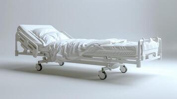 Clean Hospital Bed With Fresh Linens Prepared For Patient Arrival In Medical Facility. photo