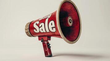 Large Red Megaphone Promoting Big Sale at Local Store During Weekend Event. photo