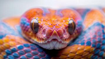 Colorful Close-Up of a Stunning Snake Species Displaying Vibrant Patterns Against a Clean Background. photo