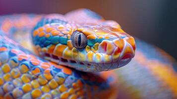 Vibrantly Colored Snake With Intricate Patterns Captured Up Close in Natural Light. photo