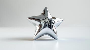 Reflective Silver Star Ornament on White Background Displaying Unique Shape and Glossy Finish. photo