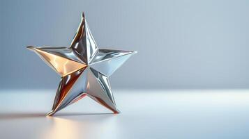 Shiny Metallic Five-Pointed Star Decoration on White Background for Celebrations and Events. photo