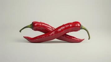 Fresh Red Chili Peppers Crossed on a White Background in Bright Natural Lighting. photo