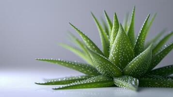 Aloe Vera Plant With Dew Drops Against a White Background in Natural Daylight. photo