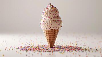 Delicious Ice Cream Cone With Colorful Sprinkles Enjoyed on a Warm Summer Day. photo