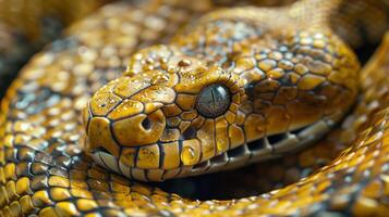 Majestic Close-Up of a Colorful Python Captured in Natural Habitat During Daylight Hours. photo