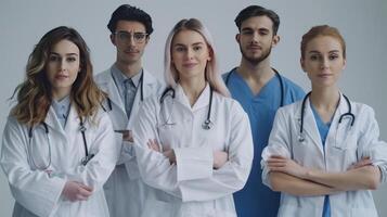 Group of Medical Professionals Posing Together in Hospital Setting During Daylight Hours. photo