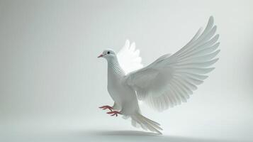 Graceful White Dove in Mid-Flight Against a Brilliantly Bright Background. photo