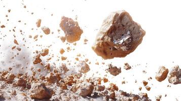 Explosive Erosion Unleashing Eroded Rocks Into Air Over Stunning Bright Background. photo