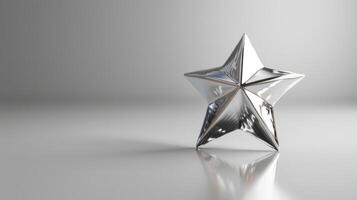 A Shimmering Silver Star Floating Gracefully in a Minimalist White Space. photo