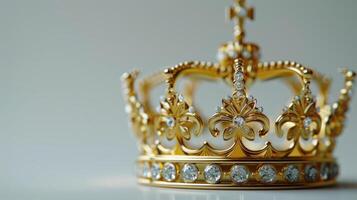 A Luxurious Golden Crown Adorned With Sparkling Diamonds Hanging Gracefully in Soft Light. photo