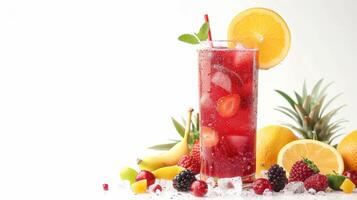 Refreshing Fruit Cocktail With Bubbles and Vibrant Garnishes At Summer Gathering. photo