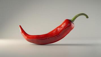 Vibrant Red Chili Pepper Curving Elegantly On A White Background With Freshness And Flavor. photo
