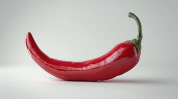Vibrant Red Chili Pepper Curved Elegantly Against a Clean White Background. photo