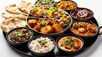 A Vibrant Indian Feast Displayed On A Traditional Platter With Diverse Dishes At Dinnertime. photo