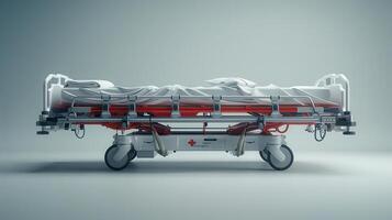 Modern Hospital Gurney Ready for Emergency Use in a Bright Medical Facility During Daylight Hours. photo