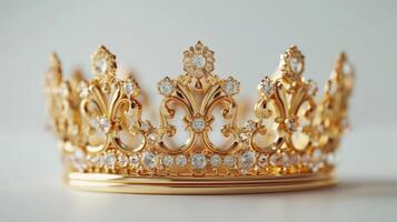 A Beautiful Golden Crown Adorned With Sparkling Diamonds Captured in Soft Light. photo