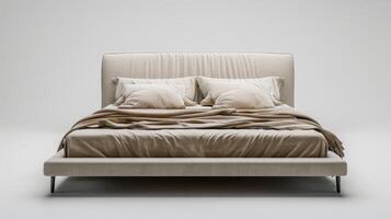 Cozy Modern Bed Displayed in Minimalist Bedroom Setting Late Afternoon. photo