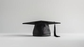 Elegant Black Graduation Cap Displayed on a Clean White Background for Celebratory Moments in Academic Achievements. photo