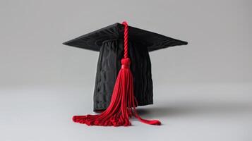 Celebrating Academic Achievement With a Classic Black Graduation Cap and Red Tassel. photo