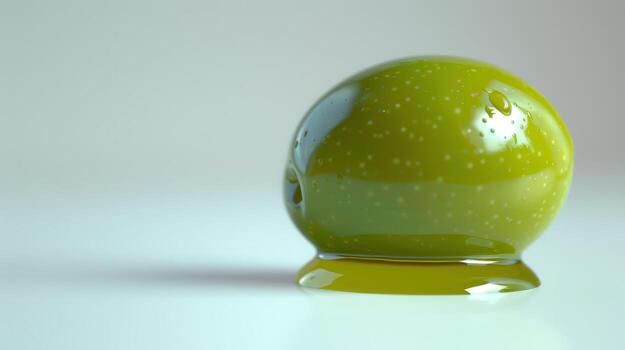 un resplandeciente verde jalea gota descansando en un suave superficie en suave natural ligero. foto