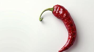 Vibrant Red Chili Pepper Glistening With Freshness Against a White Background. photo