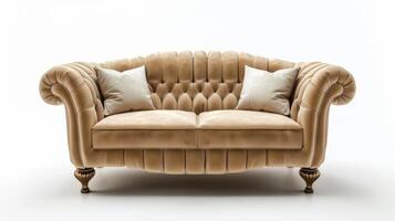 Elegant Beige Velvet Chesterfield Sofa With Plush Cushions in Bright, Modern Living Room Setting. photo