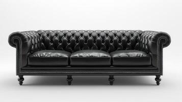 Elegant Black Chesterfield Sofa in Contemporary Living Room Setting With Stylish Decor. photo