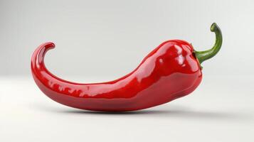 Vibrant Red Chili Pepper Curved Elegantly on White Background Capturing the Essence of Freshness and Flavor. photo
