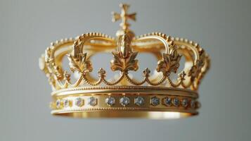 Exquisite Golden Crown Adorned With Brilliant Gems Captured in A Luxurious Studio Setting. photo