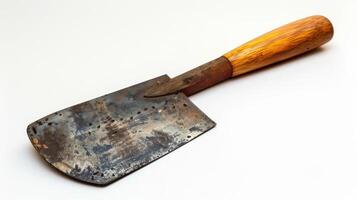 Artisan Handcrafted Vintage Vegetable Cleaver With Wooden Handle Displayed Against White Background. photo