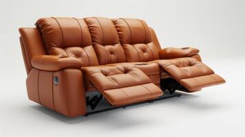 Cozy Leather Reclining Sofa Perfect for Relaxation in the Living Room During a Rainy Evening. photo