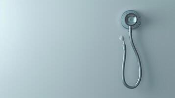 Modern Stethoscope Elegantly Hanging on a White Wall in a Medical Office Setting During Daylight Hours. photo