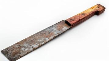 Rustic Kitchen Knife Displayed Against Neutral Background Evoking Culinary Arts and Craftsmanship in Food Preparation Settings. photo